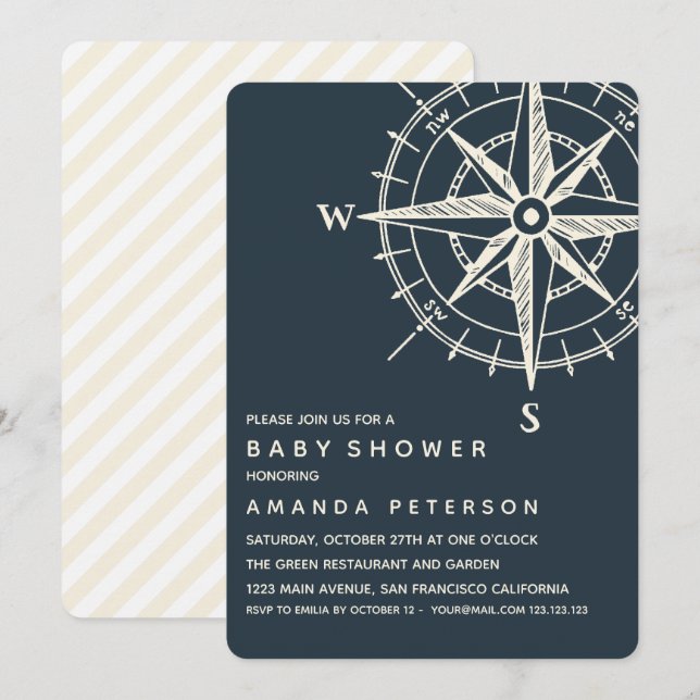The Blue Compass | Nautical Baby Shower Invitation (Front/Back)
