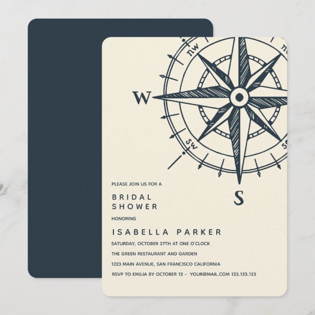 The Blue Compass | Wedding Bridal Shower Invitation (Front/Back)