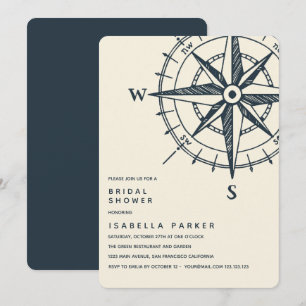 The Blue Compass   Wedding Bridal Shower Invitation