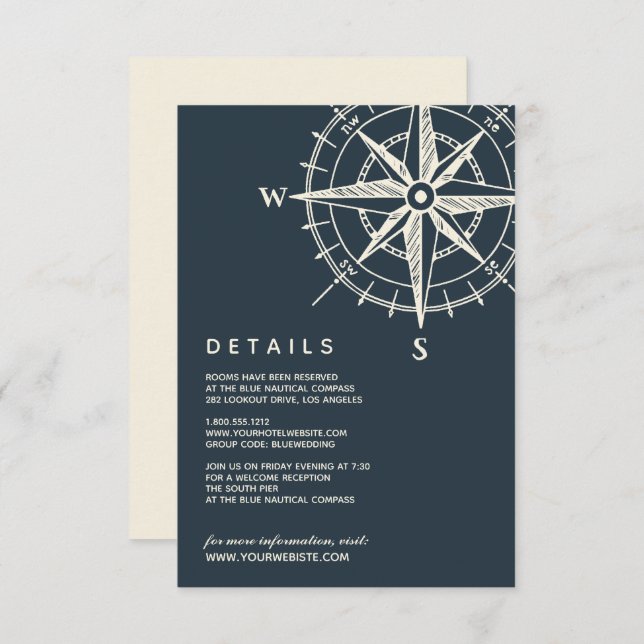 The Blue Compass | Wedding Guest Details Invitation (Front/Back)
