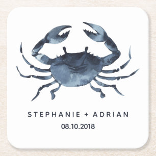The Blue Crab Customized Wedding Square Paper Coaster