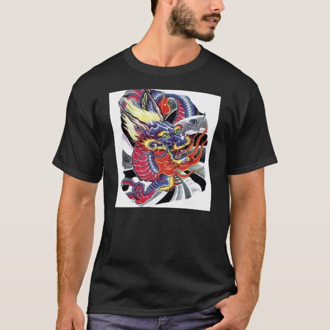 The Blue Dragon- Japanese Tattoo Design T-Shirt (Front)