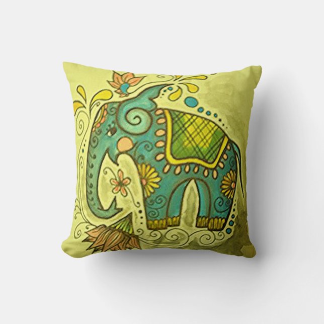 The Blue Elephant Throw Pillow (Front)