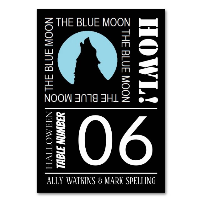The Blue Moon, Halloween Party Table Number (Front)
