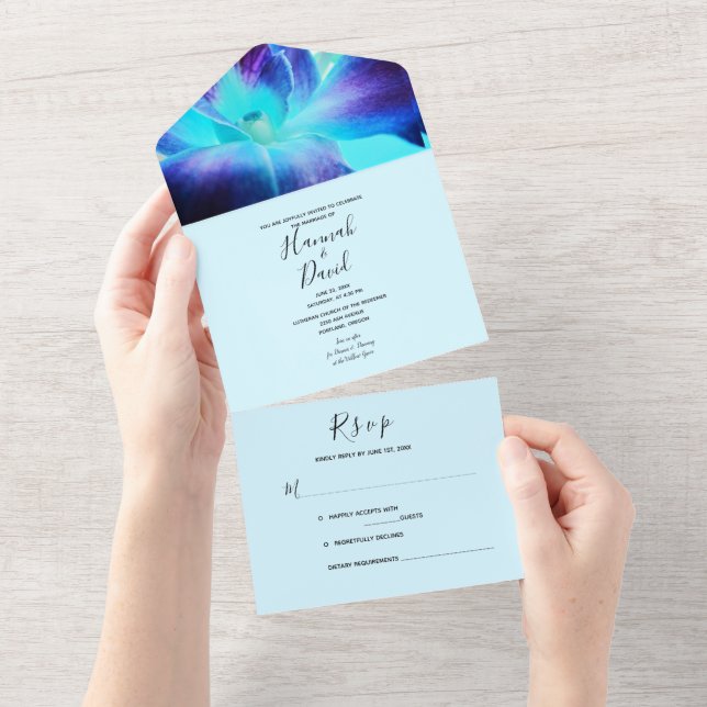 The Blue Orchid All in One Wedding Invitation (Tearaway)