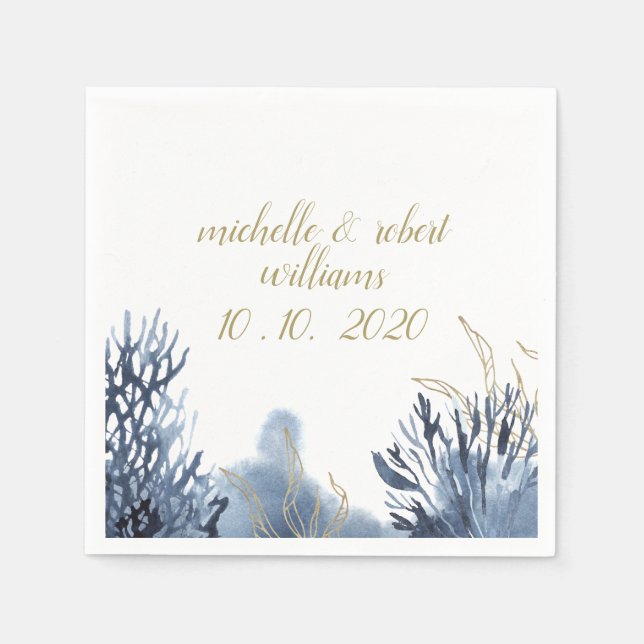 The blue Reef | Nautical Wedding personalized Napkin (Front)