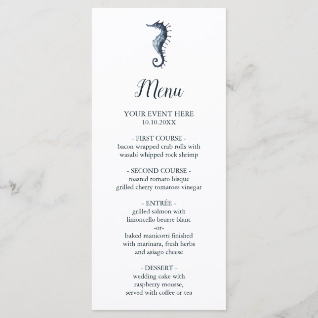 The Blue Seahorse  | Nautical Wedding  Menu (Front)