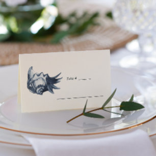 The Blue Seashell Nautical Wedding table place Place Card