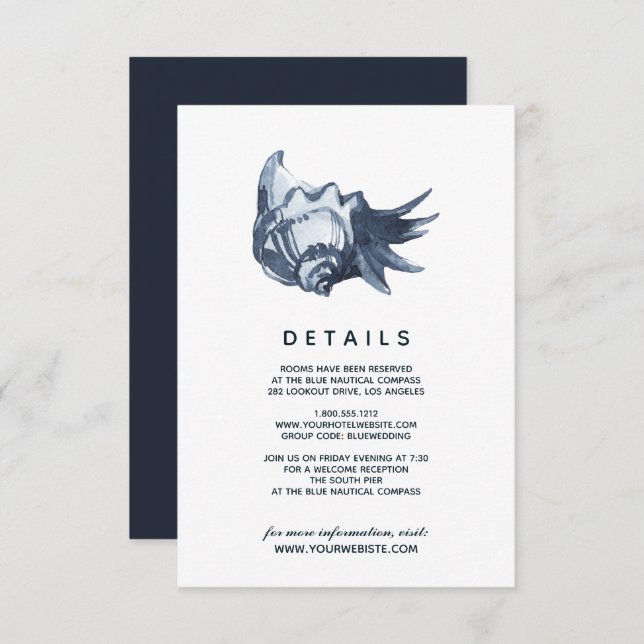 The Blue Seashell | Wedding Guest Details Invitation (Front/Back)