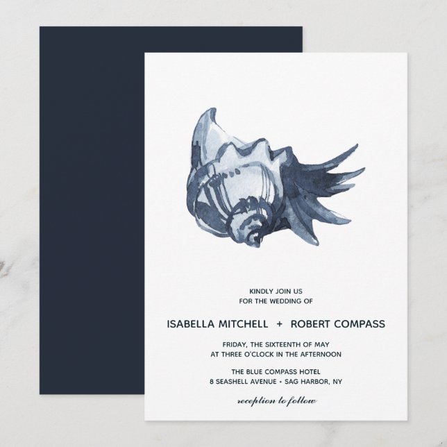 The Blue Seashell | Wedding Invitation (Front/Back)