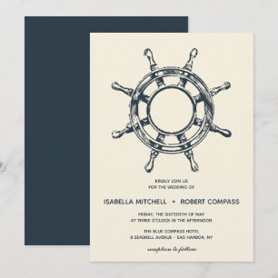 The Blue Ship's wheel   Wedding Invitation
