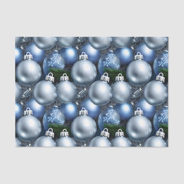The Blue & Silver Christmas Bulb Series Design 12 Tissue Paper (Front)