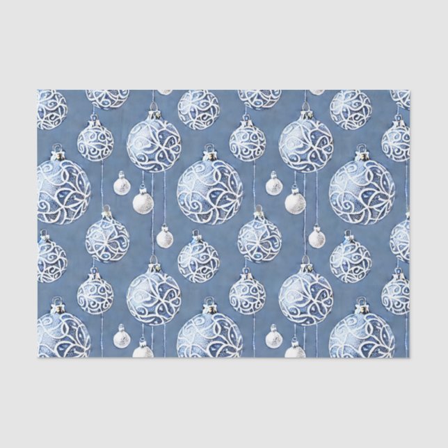 The Blue & Silver Christmas Bulb Series Design 15 Tissue Paper (Front)
