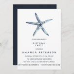 The Blue Starfish Nautical Birthday, Invitation<br><div class="desc">Designed to match our Seahorse and Starfish wedding invitations and accessories this nautical chic Birthday invitation features a vintage style hand drawn Starfish illustration in navy blue. Perfect for beach, summer, or nautical celebration. This design is part of a collection, please visit our store for matching items. For custom request...</div>