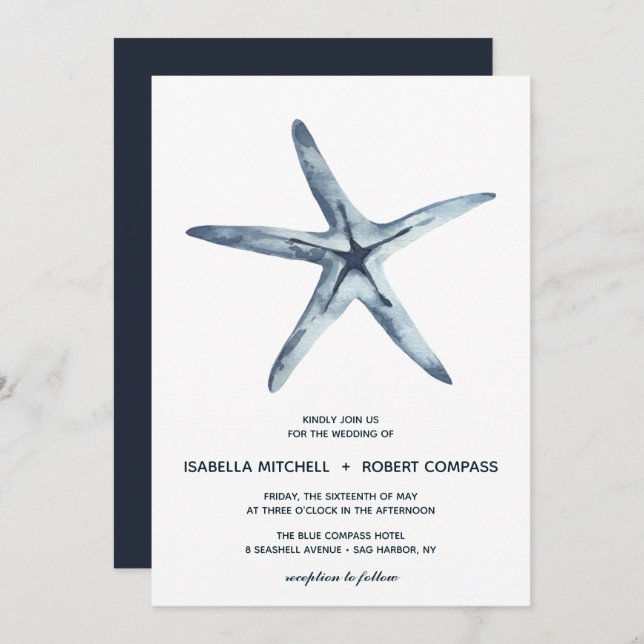 The Blue Starfish | Wedding Invitation (Front/Back)