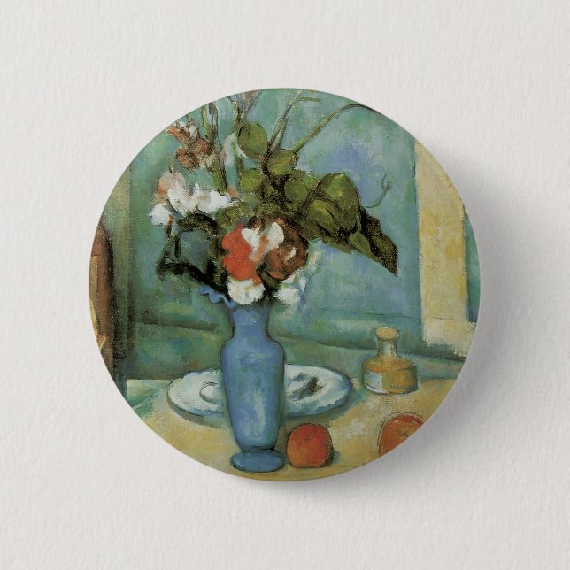 The Blue Vase (Flowers and Fruit) by Paul Cezanne 2 Inch Round Button (Front)