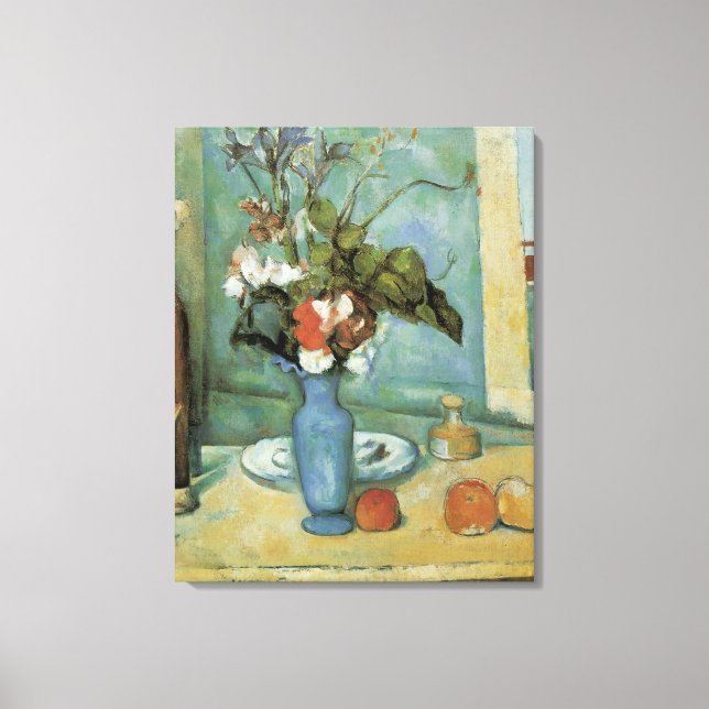 The Blue Vase (Flowers and Fruit) by Paul Cezanne Canvas Print (Front)