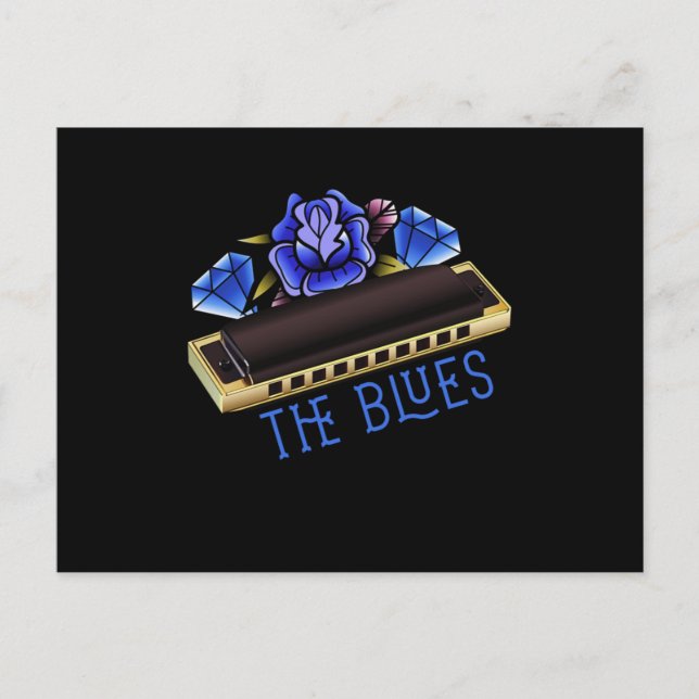 The Blues Harmonica Music Sound Acoustic Jazz Gift Postcard (Front)