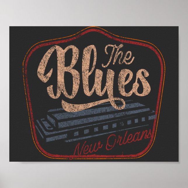 The Blues new Orleans harmonica distressed T-Shirt Poster (Front)