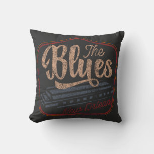 The Blues new Orleans harmonica distressed T-Shirt Throw Pillow