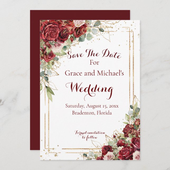 The Blushing Bride Red Rose Wedding Save The Date (Front/Back)