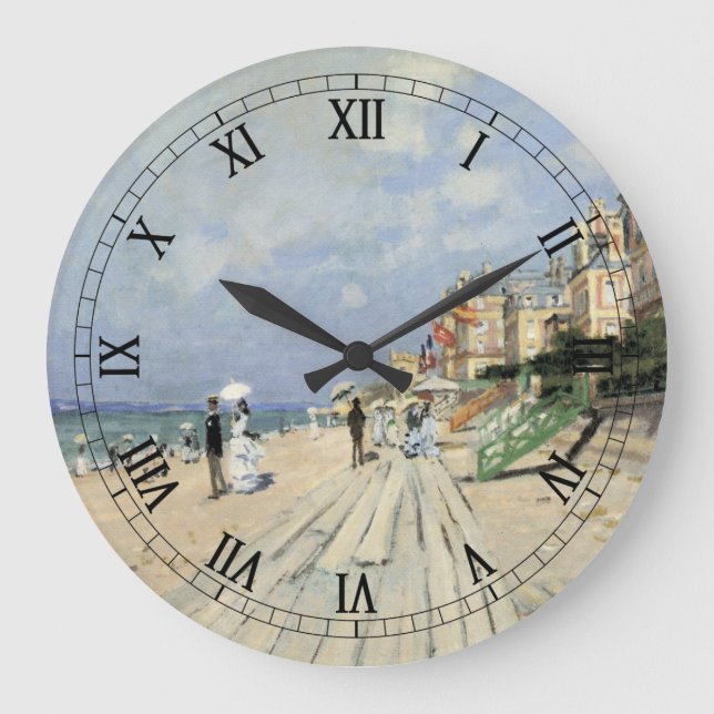 The Boardwalk at Trouville by Claude Monet Large Clock (Front)