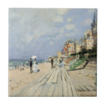 The Boardwalk at Trouville by Claude Monet Tile<br><div class="desc">The Boardwalk at Trouville (1870) by Claude Monet is a vintage impressionist fine art painting featuring a beach at a seaside resort in Normandy, France on a beautiful sunny day. About the artist: Claude Monet (1840-1926) was a founder of the French impressionist painting movement with most of his paintings being...</div>