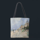 The Boardwalk at Trouville by Claude Monet Tote Bag<br><div class="desc">The Boardwalk at Trouville (1870) by Claude Monet is a vintage impressionist fine art painting featuring a beach at a seaside resort in Normandy, France on a beautiful sunny day. About the artist: Claude Monet (1840-1926) was a founder of the French impressionist painting movement with most of his paintings being...</div>