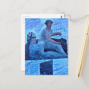 The Boat Ride mixed media collage Postcard