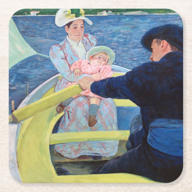 The Boating Party, Mary Cassatt Square Paper Coaster (Front)