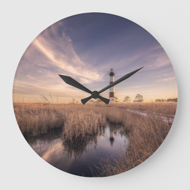 The Bodie Island Lighthouse  At Sunset Large Clock (Front)