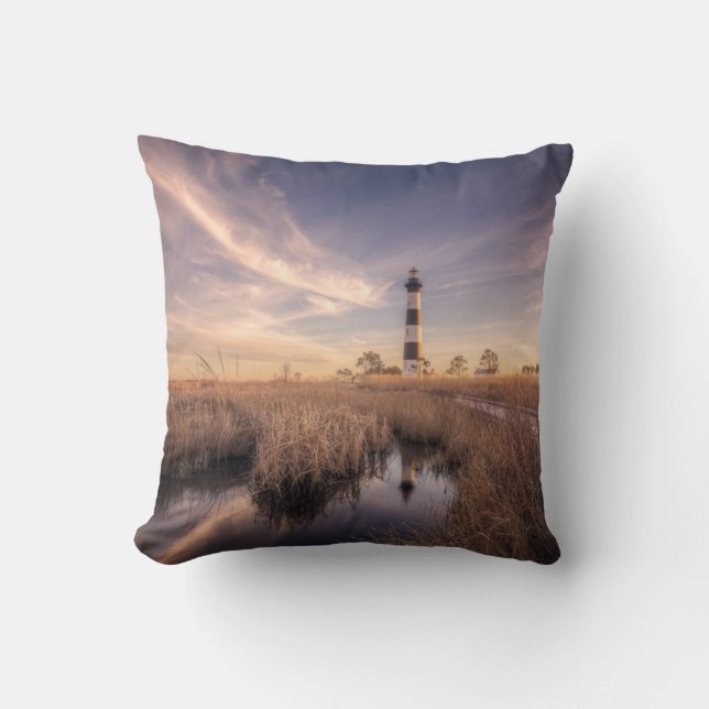 The Bodie Island Lighthouse  At Sunset Throw Pillow (Front)