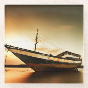 The Body Of Old Ship Bali, Indonesia Glass Coaster
