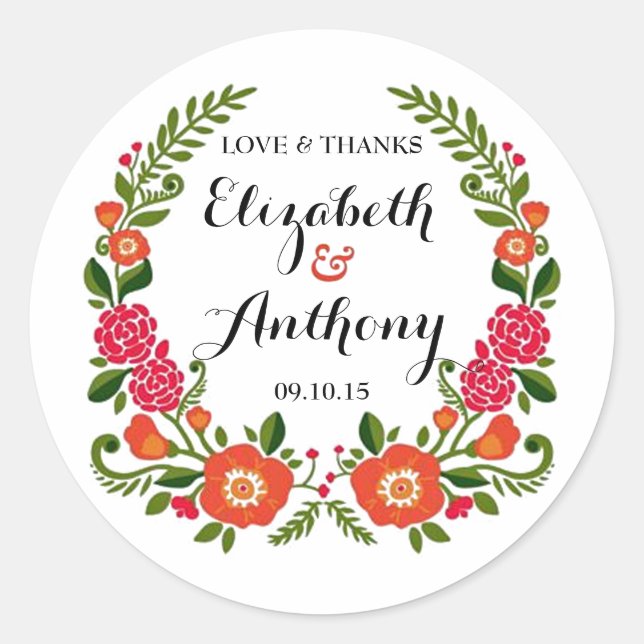 The Bohemian Summer Wedding Collection Classic Round Sticker (Front)