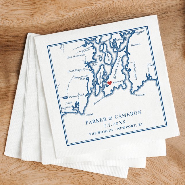 The Bohlin Wedding Newport RI Map  Napkin (The Bohlin Wedding Cocktail Napkins Newport Yachting Center Narragansett Bay Coastal Map Designs)