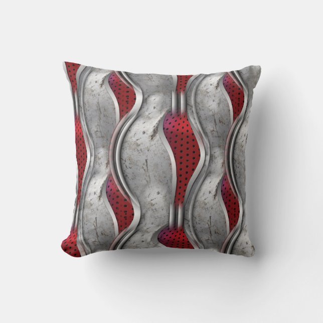 The Bold Metallic 3D Red Grey Texture Look Throw Pillow (Front)