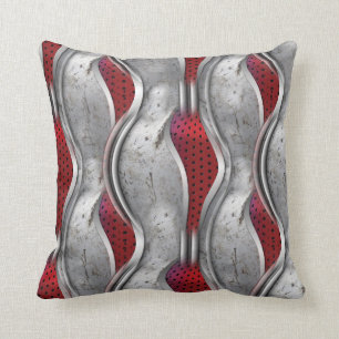 The Bold Metallic 3D Red Grey Texture Look Throw Pillow