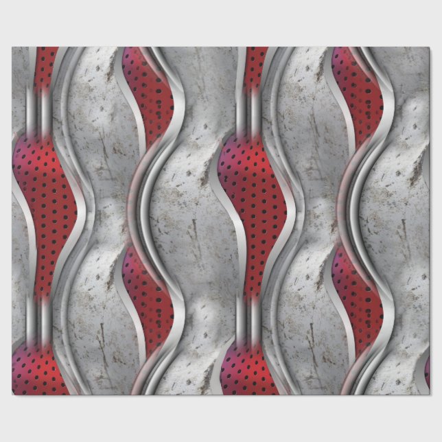 The Bold Metallic 3D Red Grey Texture Look Wrapping Paper (Seam)