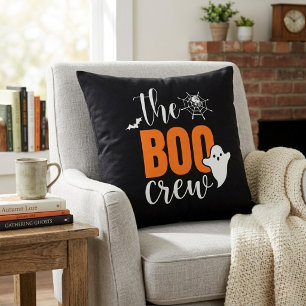The Boo Crew Orange and Black Halloween Throw Pillow
