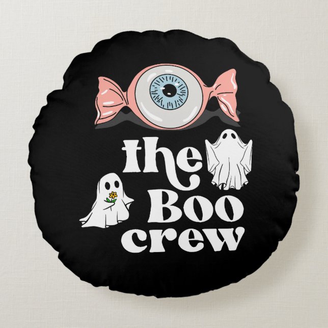 The Boo Crew | Spooktacular Halloween Squad Round Pillow (Front)