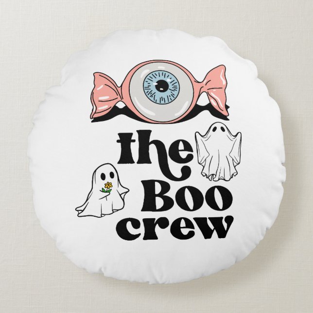 The Boo Crew | Spooktacular Halloween Squad Round Pillow (Front)