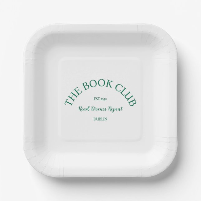 The Book Club Crest Read Discuss Repeat Paper Plate (Front)