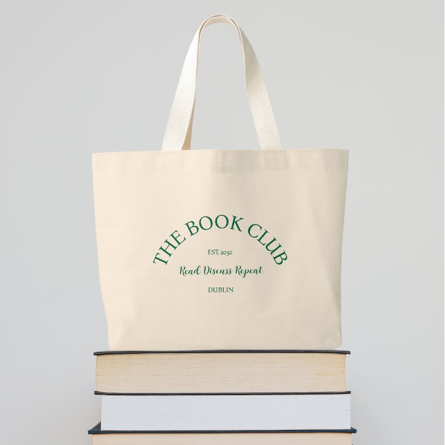 The Book Club Green Crest Read Discuss Repeat  Large Tote Bag (Creator Uploaded)