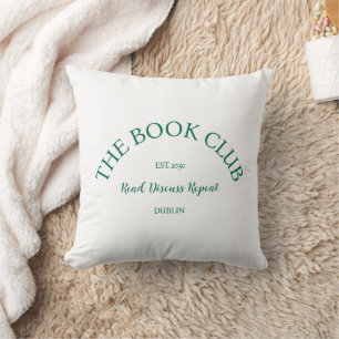 The Book Club Green Crest Read Discuss Repeat Throw Pillow