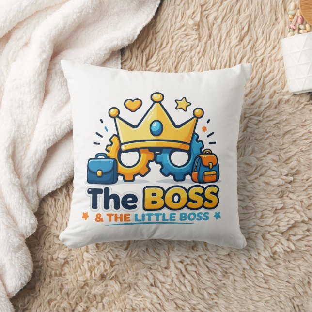 The Boss and The Little Boss Matching Set Throw Pillow (Blanket)