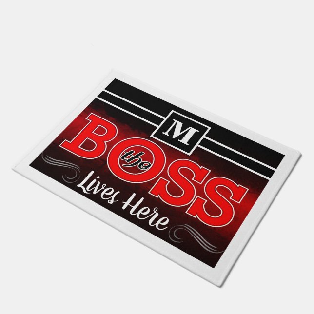 The Boss Lives Here - Monogram (editable) Doormat (Angled)