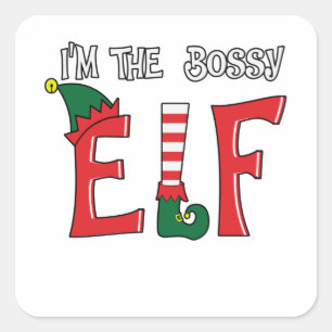 The Bossy Elf Family Matching Christmas Pyjamas Square Sticker