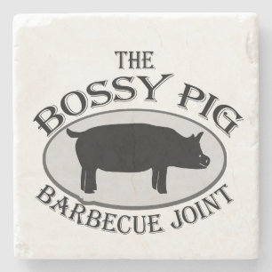 The Bossy Pig Barbecue Joint Stone Coaster