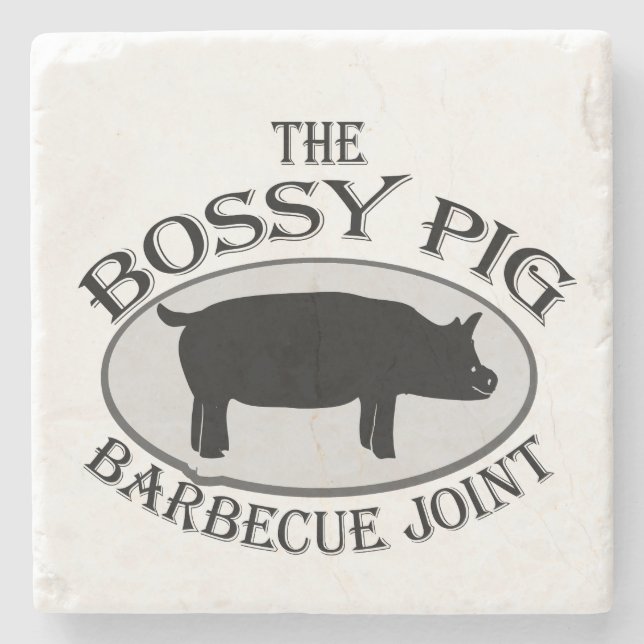 The Bossy Pig Barbecue Joint Stone Coaster (Front)