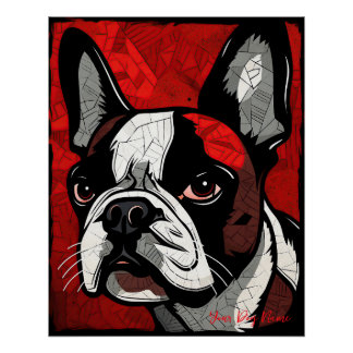 The Boston Terrier Dog, Red and Black 001 - Ulises Poster